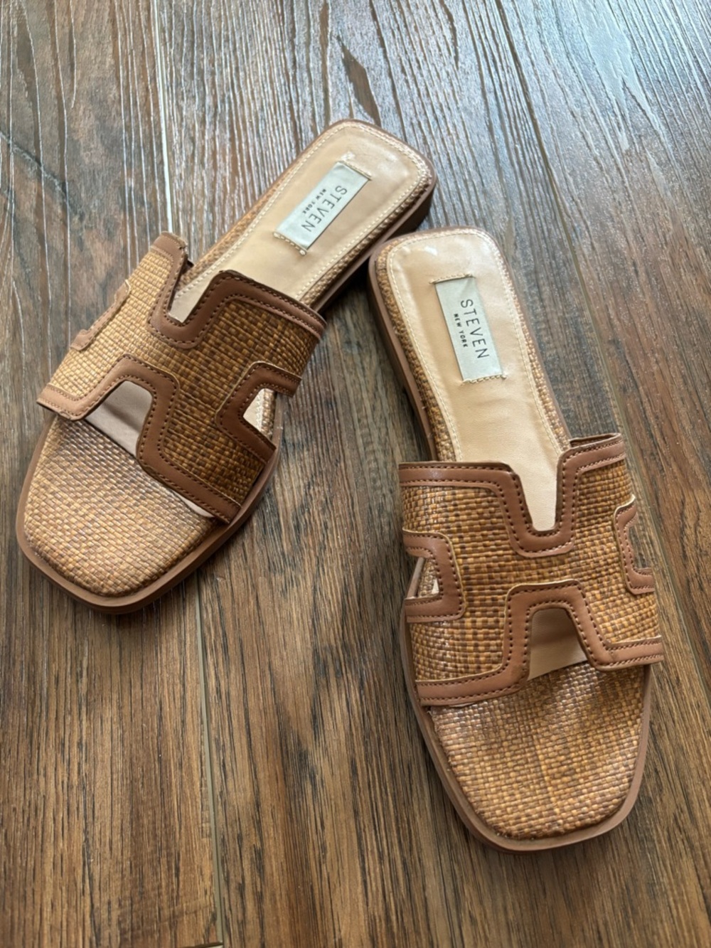 STEVEN by Steve Madden Tan Woven Slide Mules